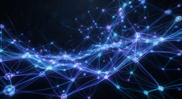 Abstrakte Darstellung einer vernetzten digitalen Struktur als Symbol für Automatisierung und KI.