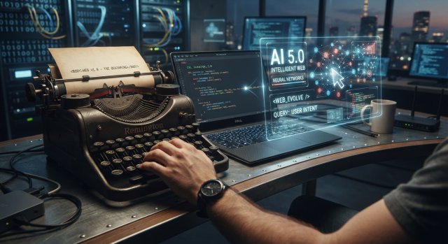 Ein technologischer Fortschrittsbildschirm mit KI-Symbolen.