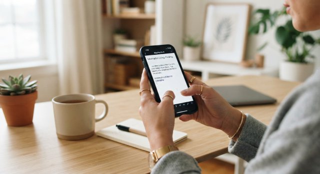 Ein Nutzer schreibt auf einem Smartphone in einer modernen, übersichtlichen Web-Applikation.