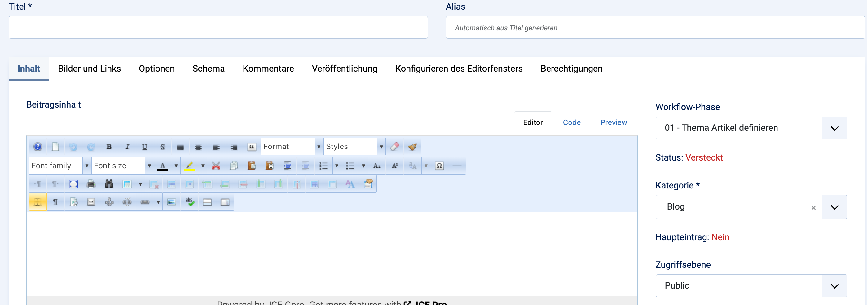 Joomla Workflow Artikellayout ändert sich