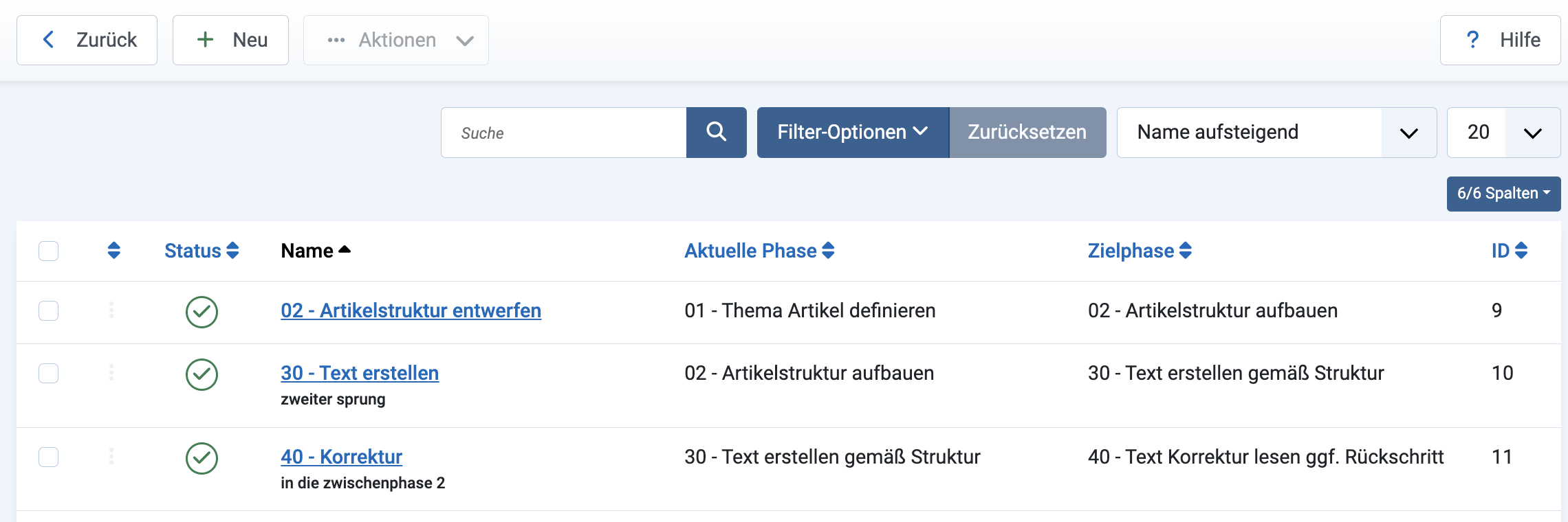 Joomla Workflow Transitions Aufstellung